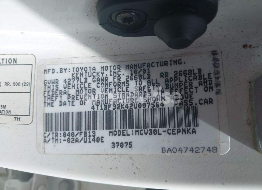 Photo 9 of 2002 Toyota Camry LE V6 (VIN 4T1BF32K42U007564)