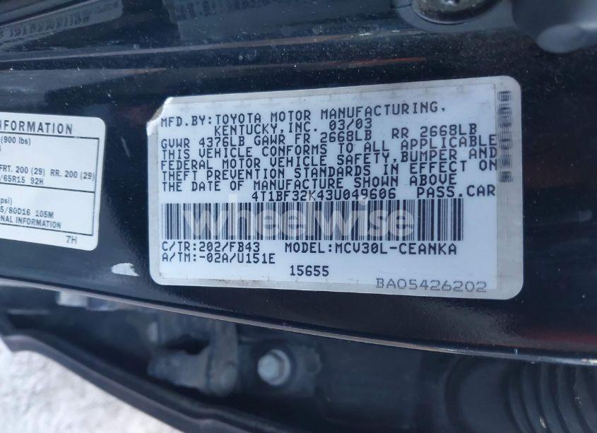 Photo 9 of 2003 Toyota Camry LE V6 (VIN 4T1BF32K43U049606)