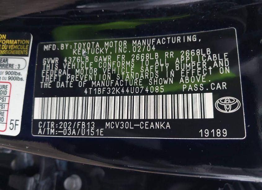 Photo 9 of 2004 Toyota Camry LE V6 (VIN 4T1BF32K44U074085)