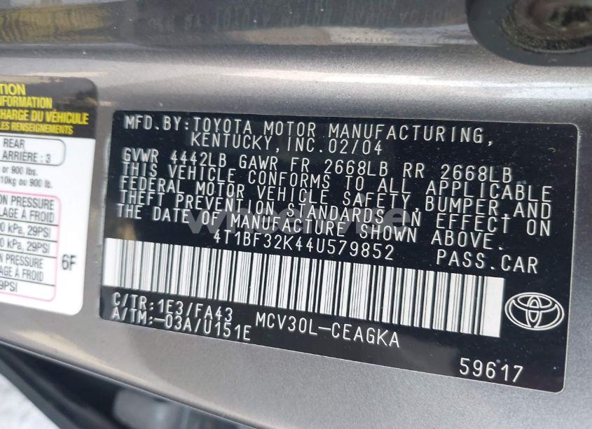 Photo 9 of 2004 Toyota Camry XLE V6 (VIN 4T1BF32K44U579852)