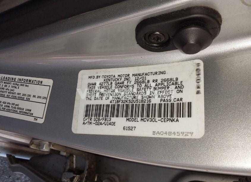 Photo 9 of 2002 Toyota Camry LE V6 (VIN 4T1BF32K52U518216)