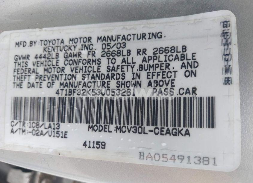 Photo 9 of 2003 Toyota Camry XLE V6 (VIN 4T1BF32K53U053261)