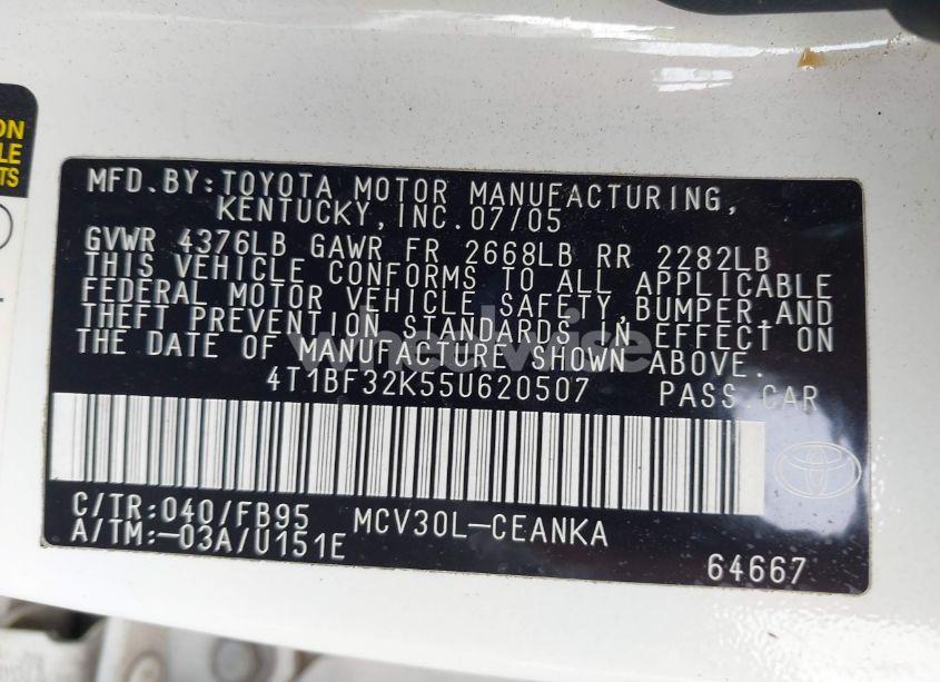 Photo 9 of 2005 Toyota Camry LE V6 (VIN 4T1BF32K55U620507)