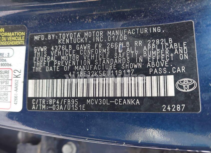 Photo 9 of 2006 Toyota Camry LE V6 (VIN 4T1BF32K56U119117)