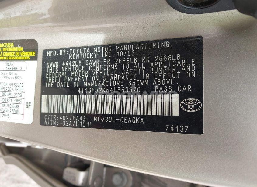 Photo 9 of 2004 Toyota Camry XLE V6 (VIN 4T1BF32K64U569520)