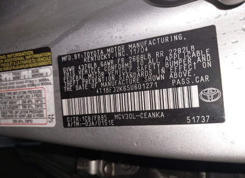 Photo 9 of 2005 Toyota Camry LE V6 (VIN 4T1BF32K65U601271)