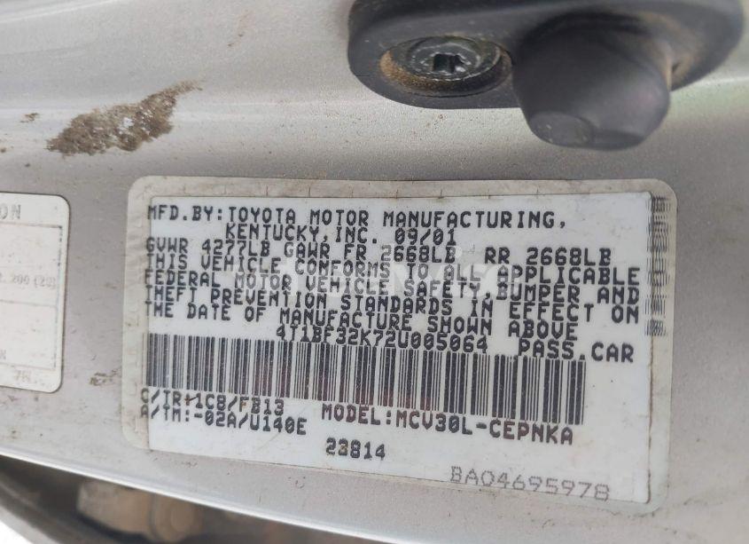 Photo 9 of 2002 Toyota Camry LE V6 (VIN 4T1BF32K72U005064)