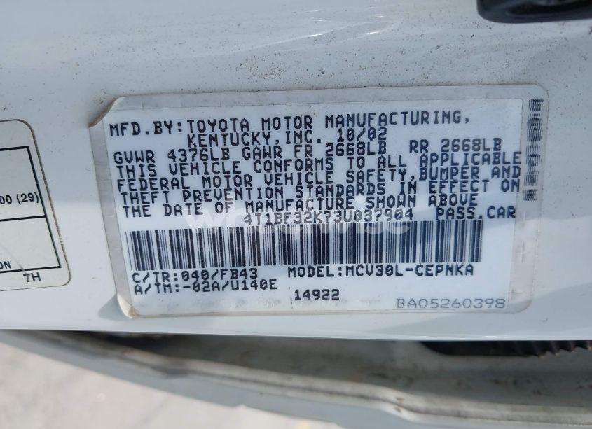 Photo 9 of 2003 Toyota Camry LE V6 (VIN 4T1BF32K73U037904)