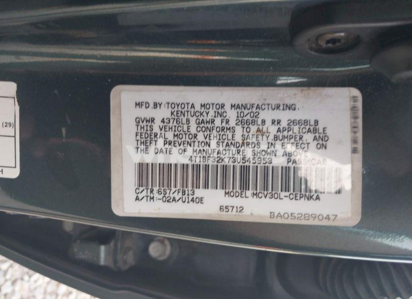 Photo 9 of 2003 Toyota Camry LE V6 (VIN 4T1BF32K73U545953)