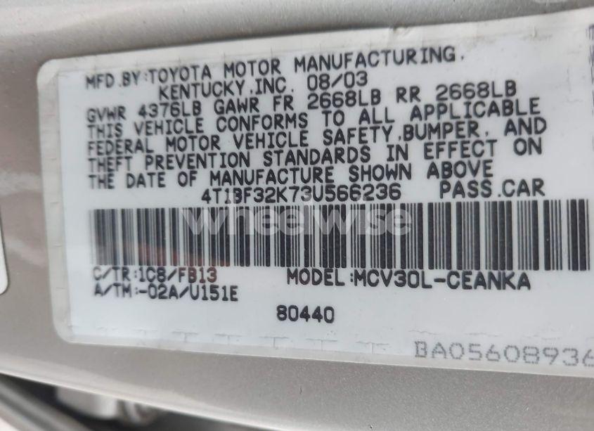 Photo 9 of 2003 Toyota Camry LE V6 (VIN 4T1BF32K73U566236)