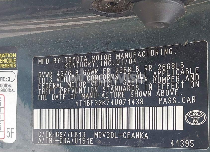 Photo 9 of 2004 Toyota Camry LE V6 (VIN 4T1BF32K74U071438)