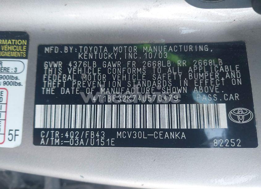 Photo 9 of 2004 Toyota Camry LE V6 (VIN 4T1BF32K74U570479)