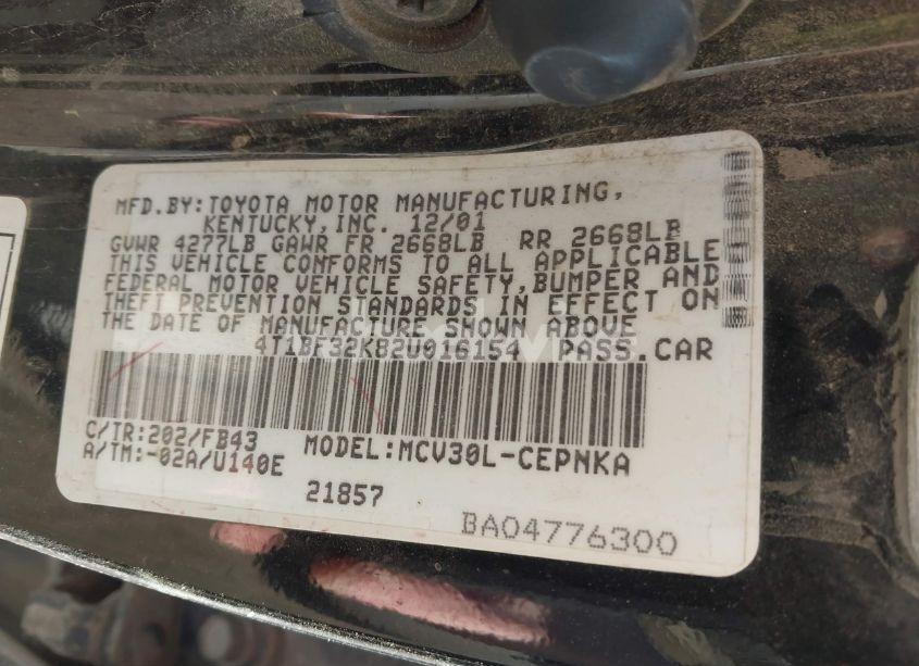 Photo 9 of 2002 Toyota Camry LE V6 (VIN 4T1BF32K82U016154)