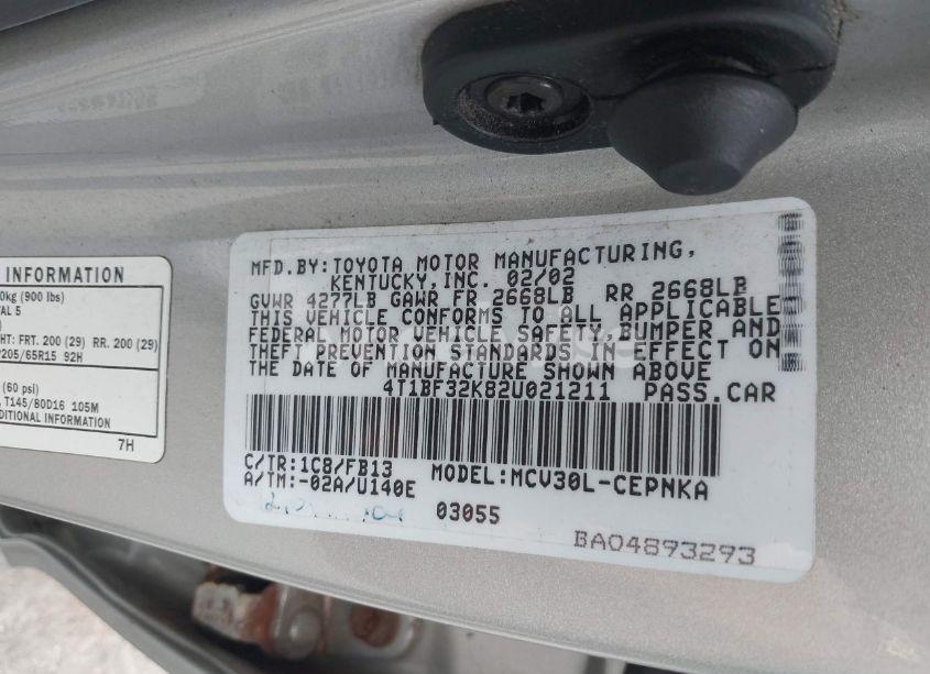Photo 9 of 2002 Toyota Camry LE V6 (VIN 4T1BF32K82U021211)