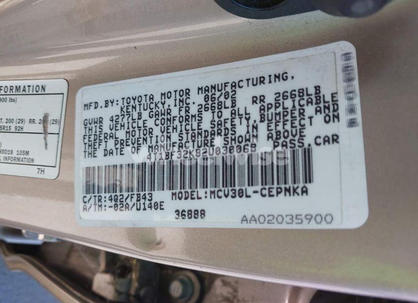 Photo 9 of 2002 Toyota Camry LE V6 (VIN 4T1BF32K82U030068)