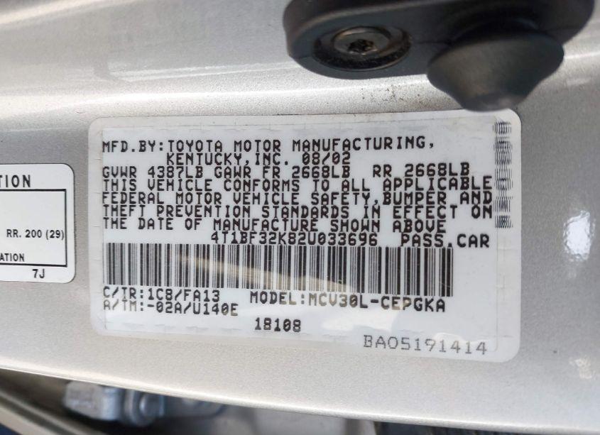 Photo 9 of 2002 Toyota Camry XLE V6 (VIN 4T1BF32K82U033696)