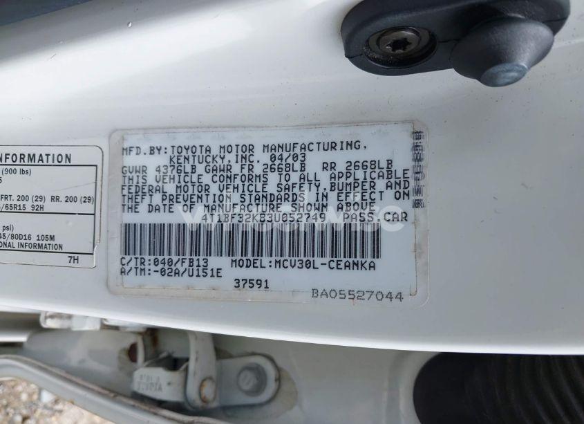 Photo 9 of 2003 Toyota Camry LE V6/SE V6/XLE V6 (VIN 4T1BF32K83U052749)