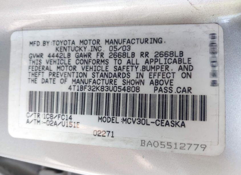 Photo 9 of 2003 Toyota Camry SE V6 (VIN 4T1BF32K83U054808)