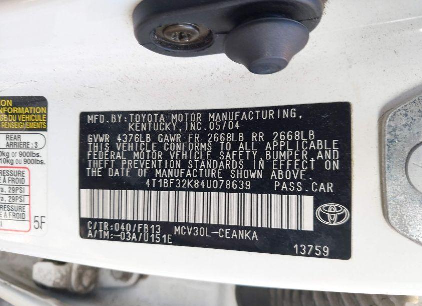 Photo 9 of 2004 Toyota Camry LE V6 (VIN 4T1BF32K84U078639)