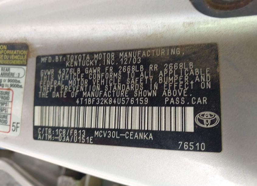 Photo 9 of 2004 Toyota Camry LE V6 (VIN 4T1BF32K84U576159)