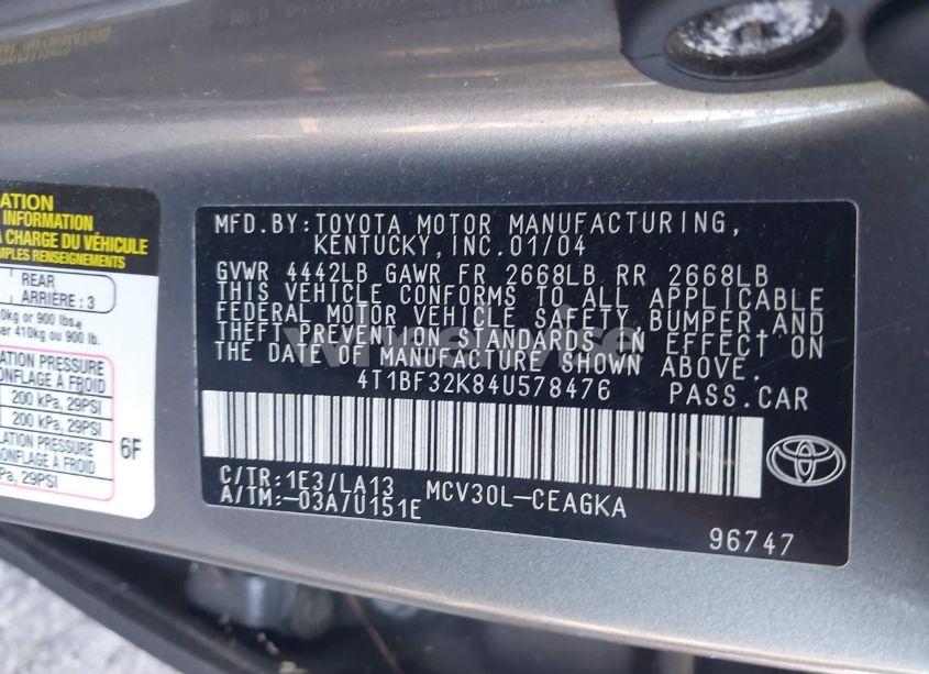 Photo 9 of 2004 Toyota Camry XLE V6 (VIN 4T1BF32K84U578476)