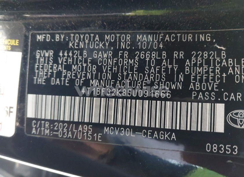Photo 9 of 2005 Toyota Camry XLE V6 (VIN 4T1BF32K85U091666)