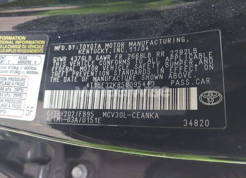 Photo 9 of 2005 Toyota Camry LE V6 (VIN 4T1BF32K85U095443)
