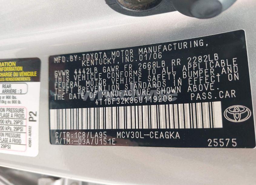 Photo 9 of 2006 Toyota Camry XLE V6 (VIN 4T1BF32K86U119208)