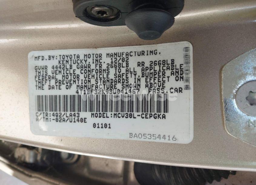 Photo 9 of 2003 Toyota Camry (VIN 4T1BF32K93U041467)