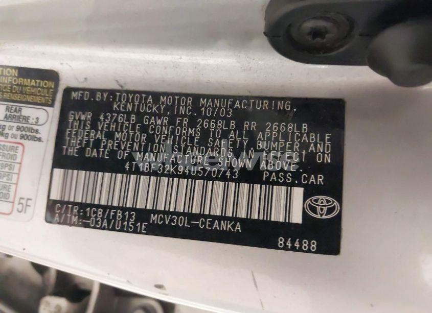 Photo 9 of 2004 Toyota Camry LE V6 (VIN 4T1BF32K94U570743)