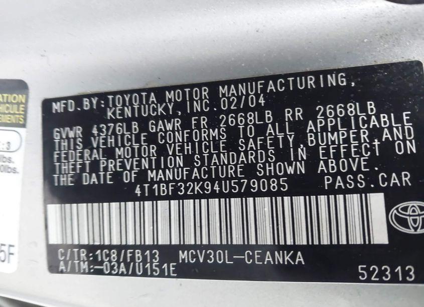 Photo 9 of 2004 Toyota Camry LE V6 (VIN 4T1BF32K94U579085)