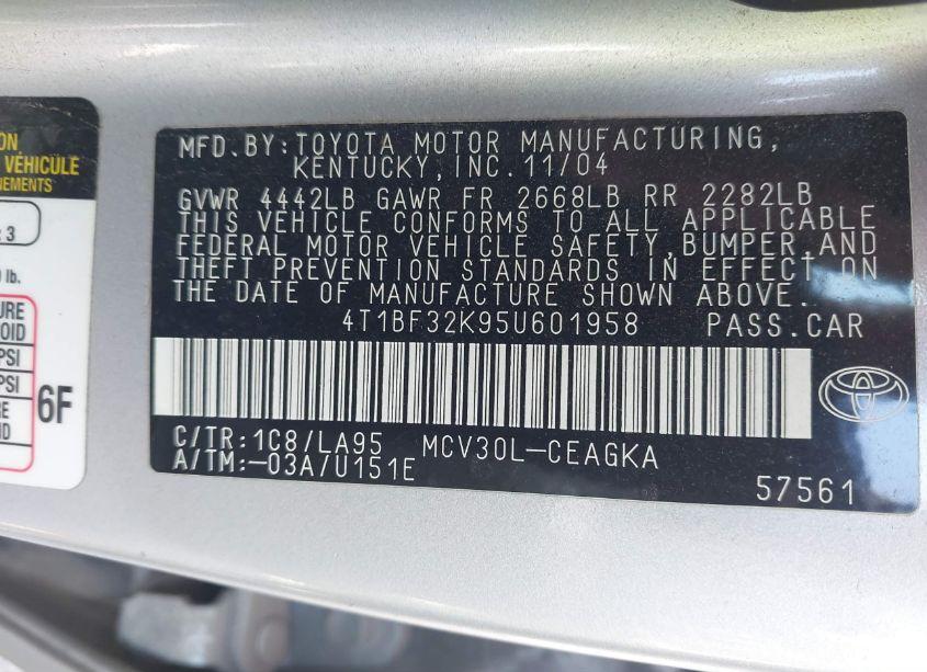 Photo 9 of 2005 Toyota Camry XLE V6 (VIN 4T1BF32K95U601958)