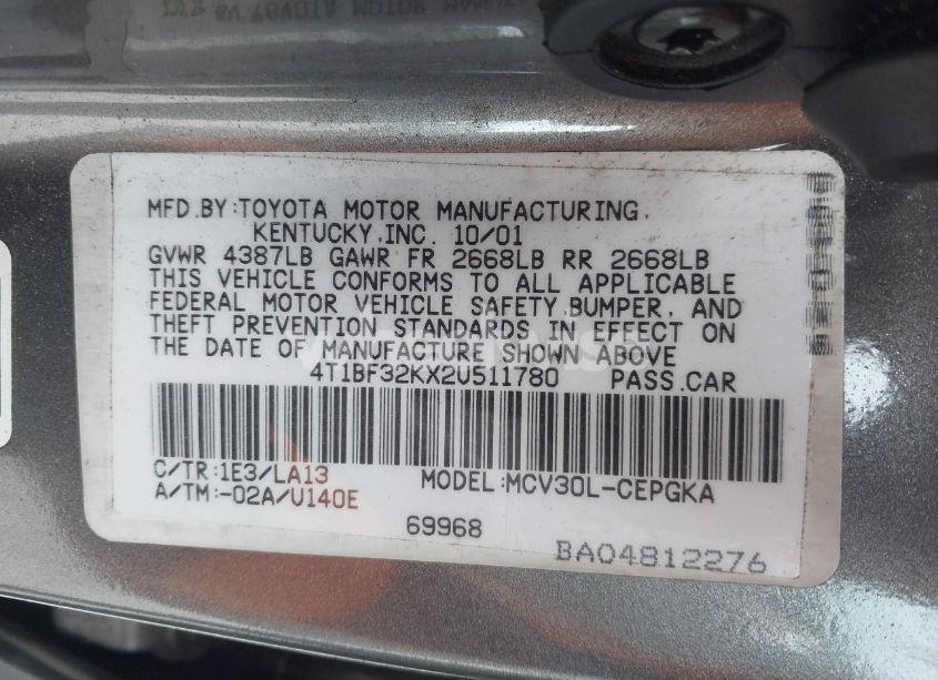 Photo 9 of 2002 Toyota Camry XLE V6 (VIN 4T1BF32KX2U511780)