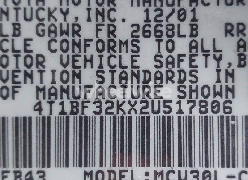 Photo 9 of 2002 Toyota Camry LE V6 (VIN 4T1BF32KX2U517806)