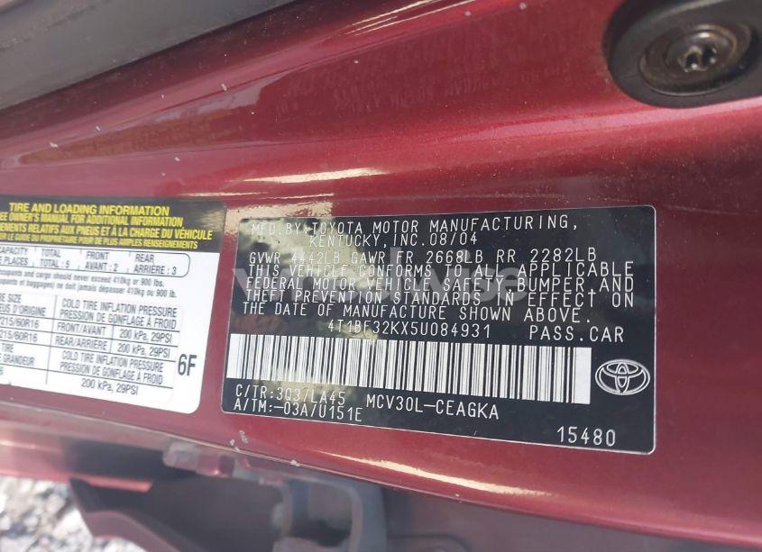 Photo 9 of 2005 Toyota Camry XLE V6 (VIN 4T1BF32KX5U084931)