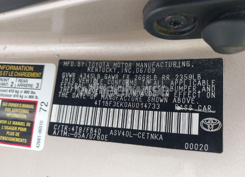 Photo 9 of 2010 Toyota Camry LE (VIN 4T1BF3EK0AU014733)