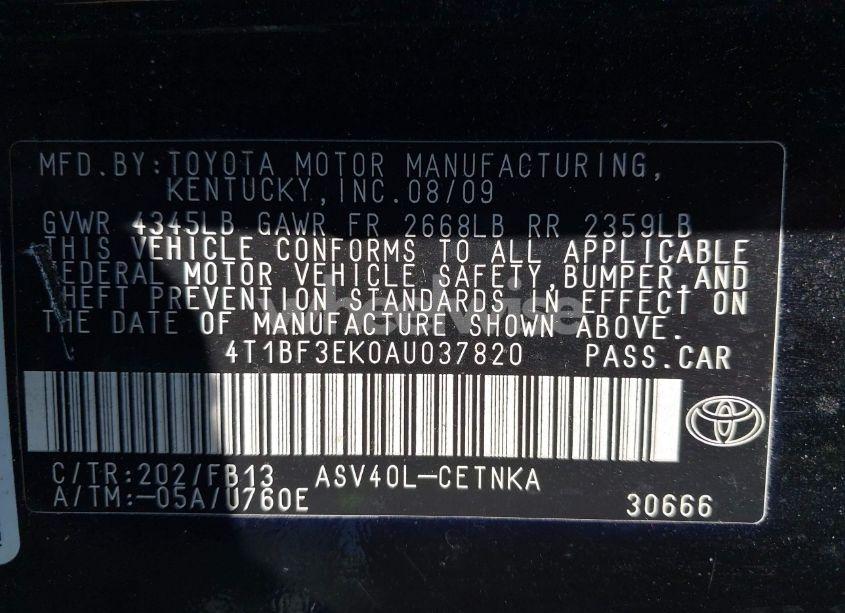 Photo 9 of 2010 Toyota Camry (VIN 4T1BF3EK0AU037820)