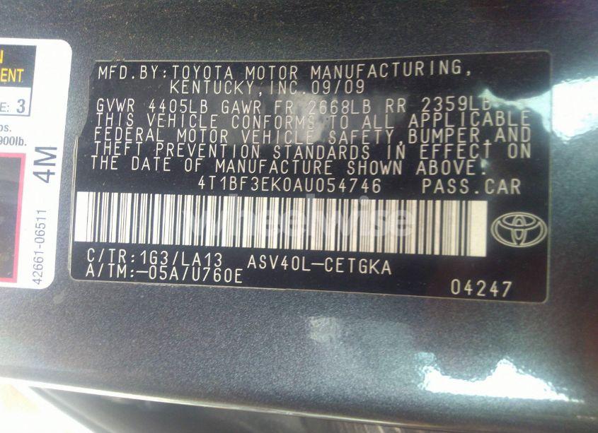 Photo 9 of 2010 Toyota Camry XLE (VIN 4T1BF3EK0AU054746)