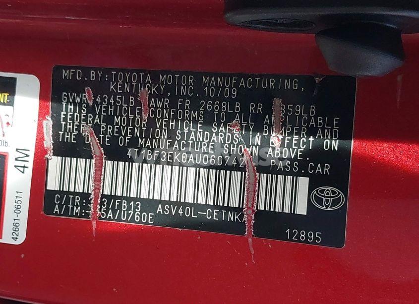 Photo 9 of 2010 Toyota Camry LE (VIN 4T1BF3EK0AU060742)