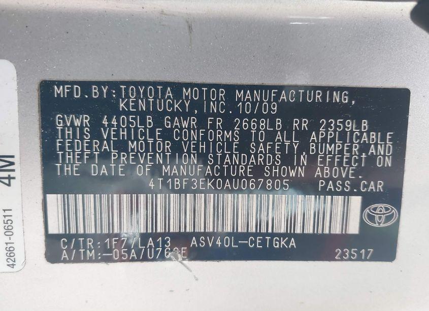 Photo 9 of 2010 Toyota Camry XLE (VIN 4T1BF3EK0AU067805)