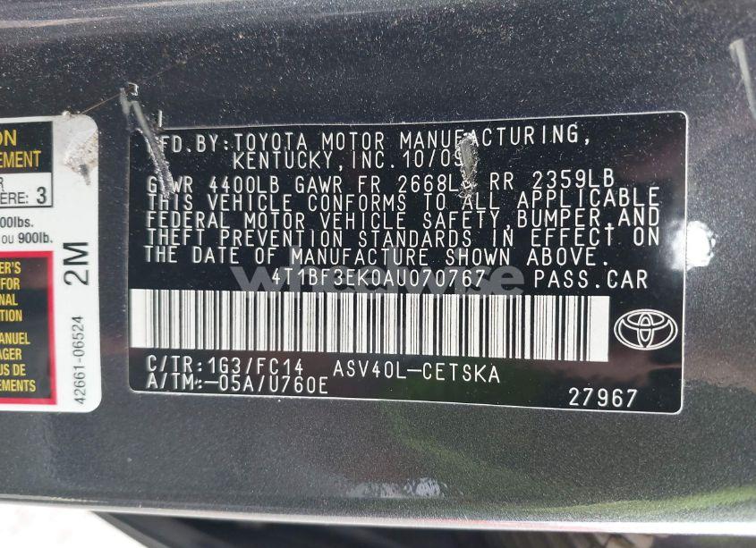 Photo 9 of 2010 Toyota Camry SE (VIN 4T1BF3EK0AU070767)