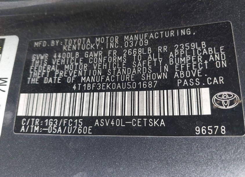 Photo 9 of 2010 Toyota Camry SE (VIN 4T1BF3EK0AU501687)