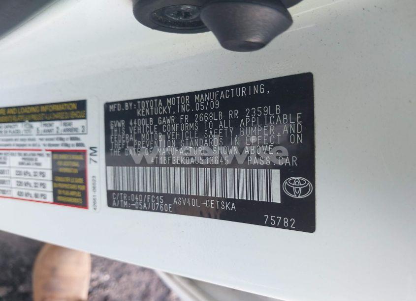 Photo 9 of 2010 Toyota Camry SE (VIN 4T1BF3EK0AU513645)
