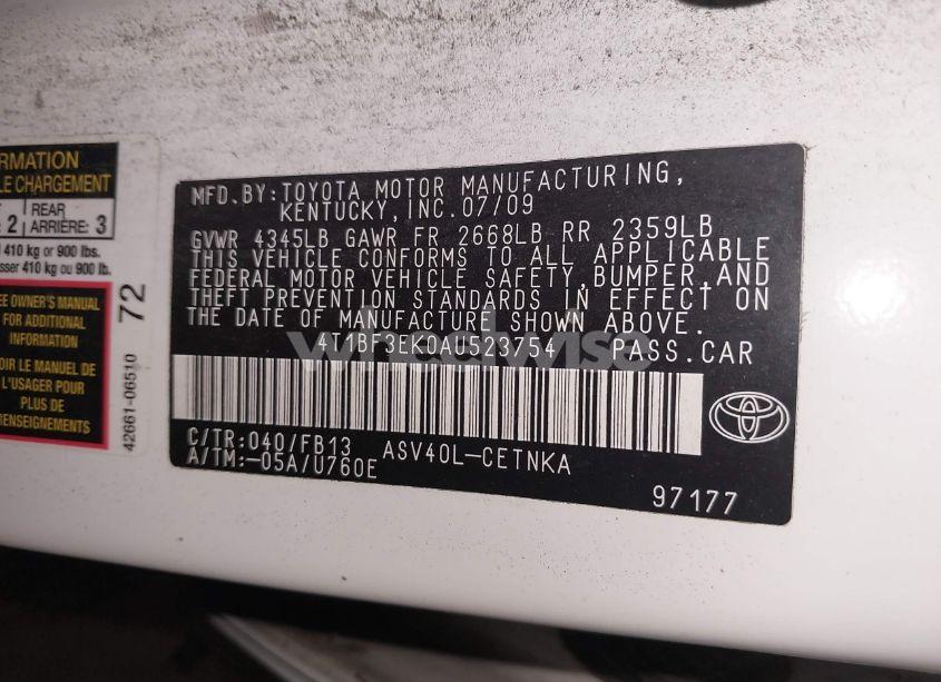 Photo 9 of 2010 Toyota Camry LE (VIN 4T1BF3EK0AU523754)