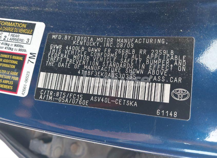 Photo 9 of 2010 Toyota Camry SE (VIN 4T1BF3EK0AU530395)