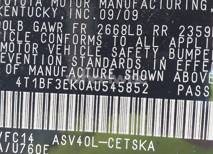 Photo 9 of 2010 Toyota Camry SE (VIN 4T1BF3EK0AU545852)