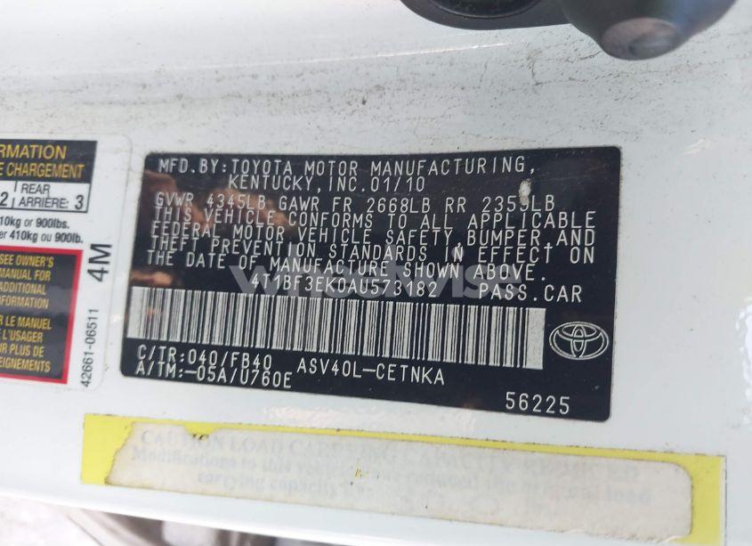Photo 9 of 2010 Toyota Camry LE (VIN 4T1BF3EK0AU573182)