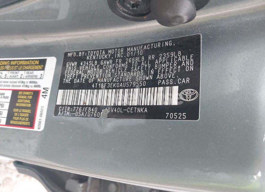 Photo 9 of 2010 Toyota Camry LE/SE/XLE (VIN 4T1BF3EK0AU579550)