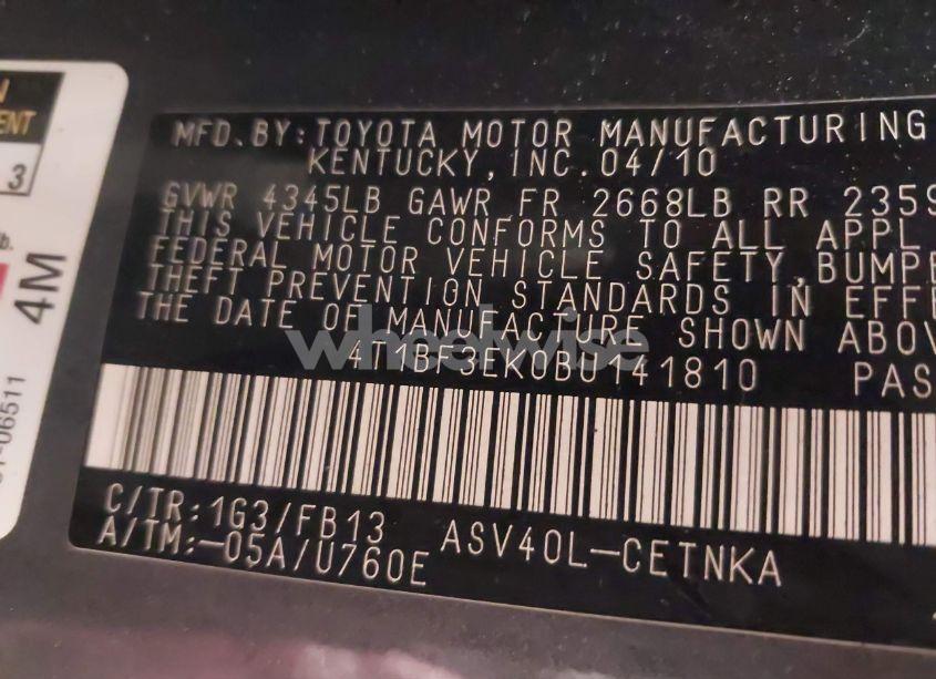 Photo 9 of 2011 Toyota Camry LE (VIN 4T1BF3EK0BU141810)