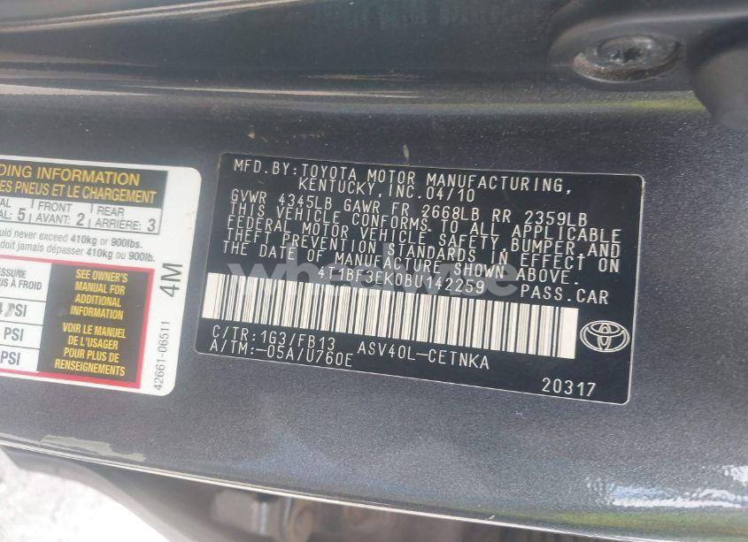 Photo 9 of 2011 Toyota Camry LE (VIN 4T1BF3EK0BU142259)